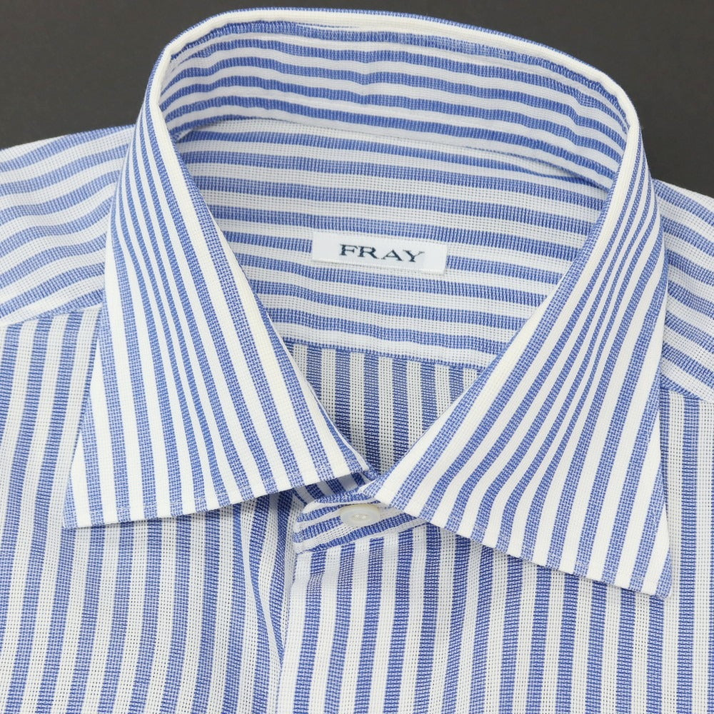 【中古】フライ FRAY コットン ストライプ セミワイドカラー ドレスシャツ ブルーxホワイト【サイズ38】【 状態ランクC 】【 メンズ 】