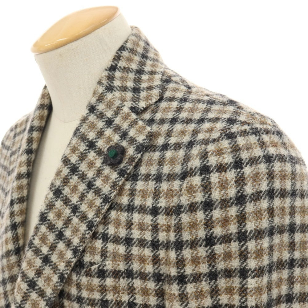 【中古】ラルディーニ LARDINI ウール チェック 3B テーラードジャケット ベージュxブラック【サイズ44】【 状態ランクB 】【 メンズ 】