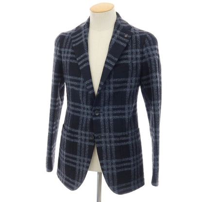 【中古】タリアトーレ TAGLIATORE Brilla per il gusto別注 ジャージー チェック 2B テーラードジャケット ネイビーxブルーグレー【サイズ44】【 状態ランクB 】【 メンズ 】