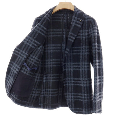 【中古】タリアトーレ TAGLIATORE Brilla per il gusto別注 ジャージー チェック 2B テーラードジャケット ネイビーxブルーグレー【サイズ44】【 状態ランクB 】【 メンズ 】
