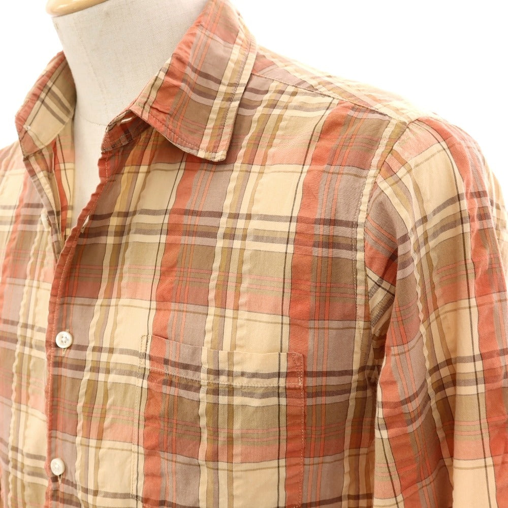 【中古】エディフィス EDIFICE コットン チェック カジュアルシャツ ベージュxオレンジ【サイズ44】【 状態ランクC 】【 メンズ 】