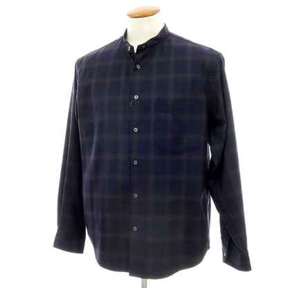 【中古】グリーンレーベルリラクシング green label relaxing ポリエステルウール チェック バンドカラー カジュアルシャツ ネイビーxブラウン【サイズM】【 状態ランクB 】【 メンズ 】