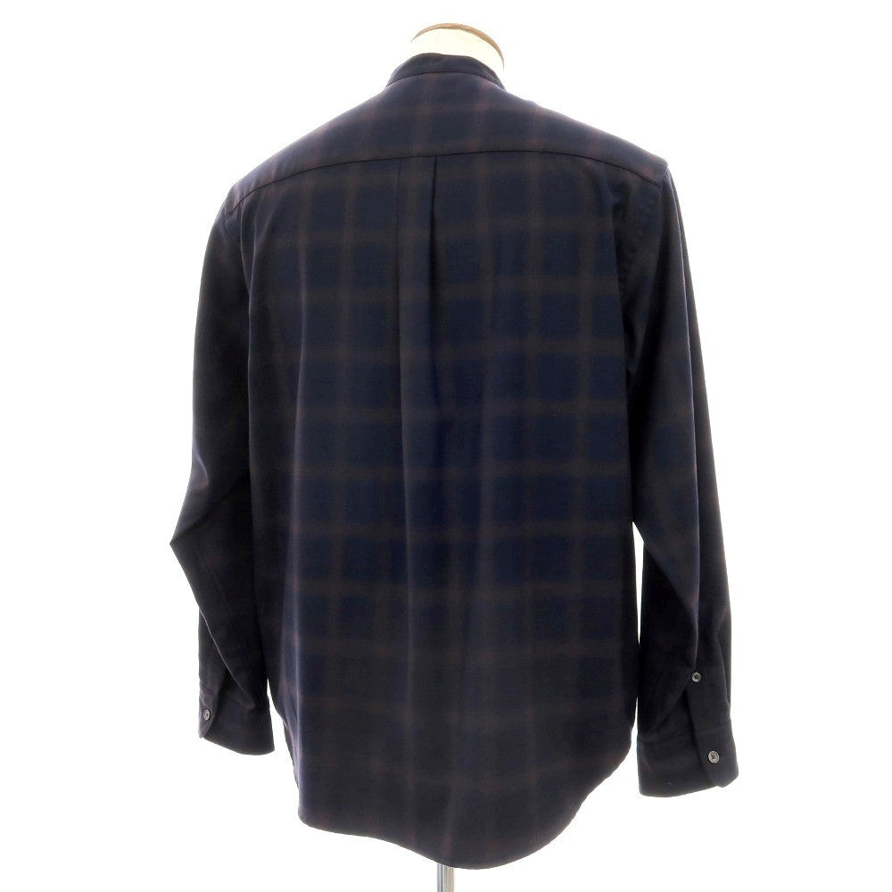 【中古】グリーンレーベルリラクシング green label relaxing ポリエステルウール チェック バンドカラー カジュアルシャツ ネイビーxブラウン【サイズM】【 状態ランクB 】【 メンズ 】[BPD]