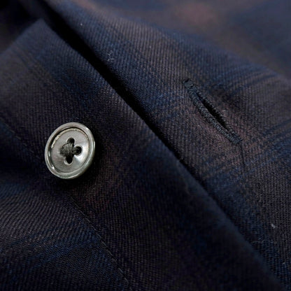 【中古】グリーンレーベルリラクシング green label relaxing ポリエステルウール チェック バンドカラー カジュアルシャツ ネイビーxブラウン【サイズM】【 状態ランクB 】【 メンズ 】