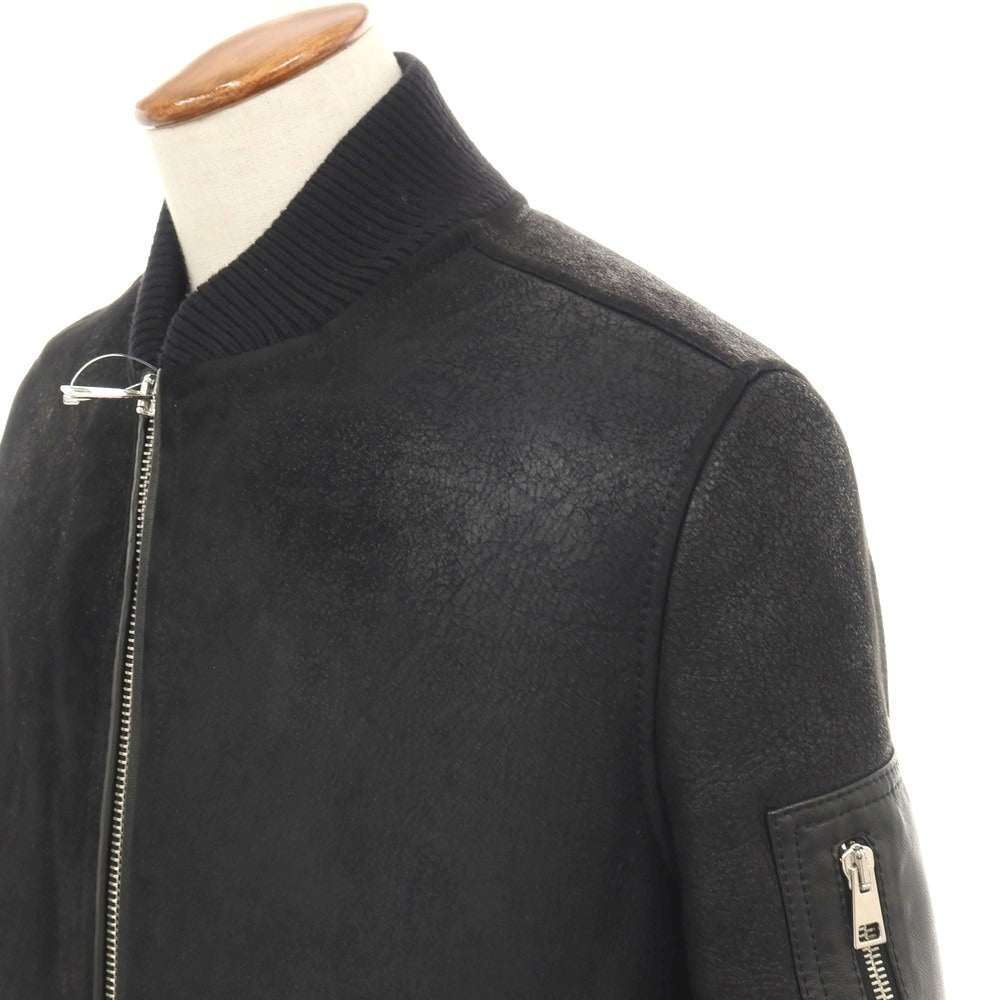【中古】ソレシティ Solleciti クラックムートン フライトジャケット MA-1 レザーブルゾン ブラック【サイズ46】【 状態ランクA 】【 メンズ 】