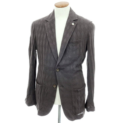 【中古】サンハウス SUN HOUSE コットン ジャカード ダイヤ柄 2B ニットジャケット グレー【サイズ48】【 状態ランクB 】【 メンズ 】