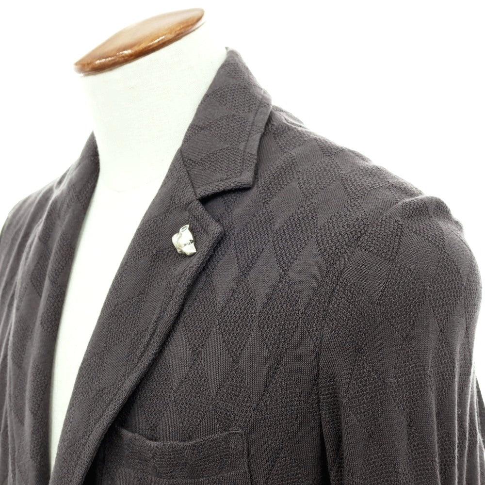 【中古】サンハウス SUN HOUSE コットン ジャカード ダイヤ柄 2B ニットジャケット グレー【サイズ48】【 状態ランクB 】【 メンズ 】