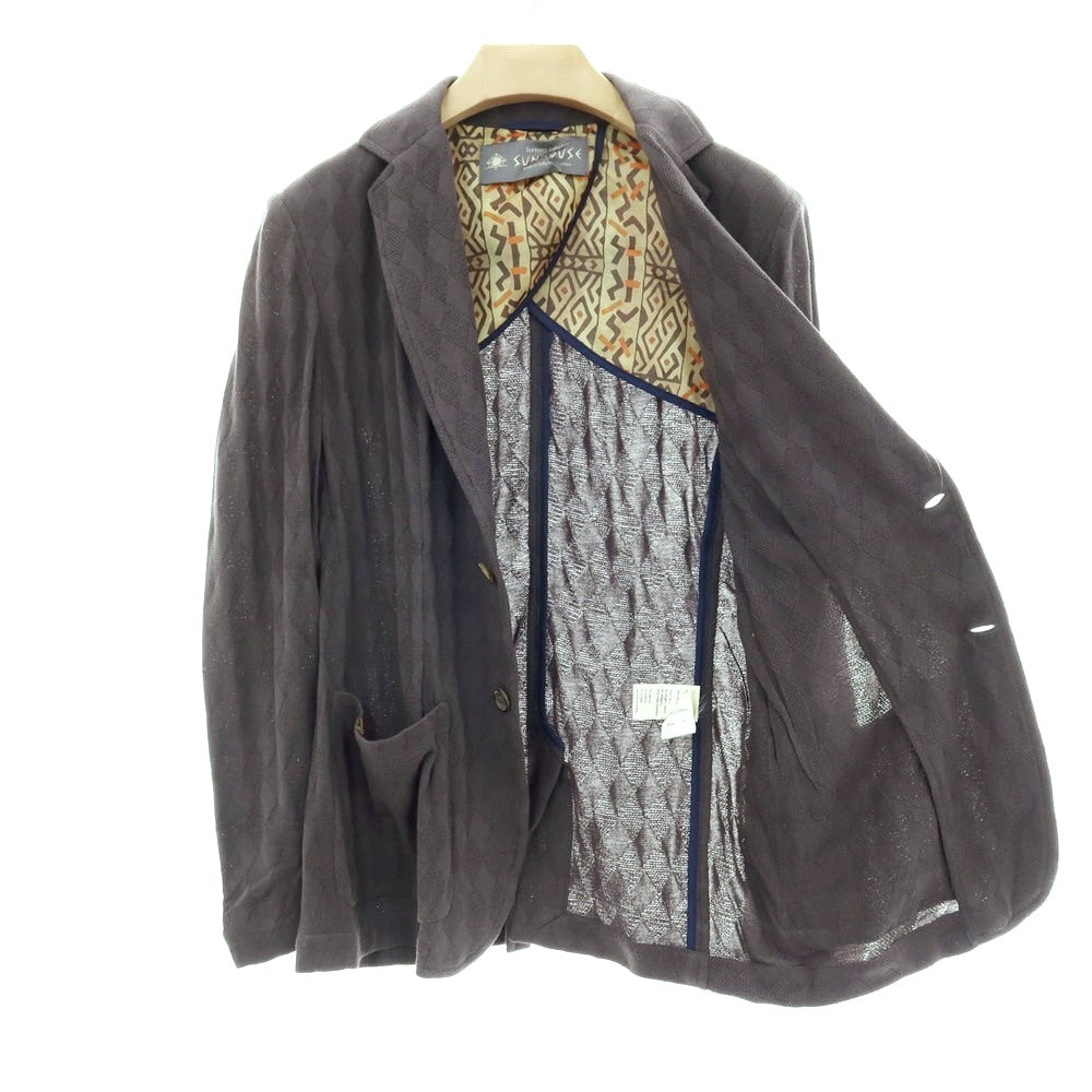 【中古】サンハウス SUN HOUSE コットン ジャカード ダイヤ柄 2B ニットジャケット グレー【サイズ48】【 状態ランクB 】【 メンズ 】