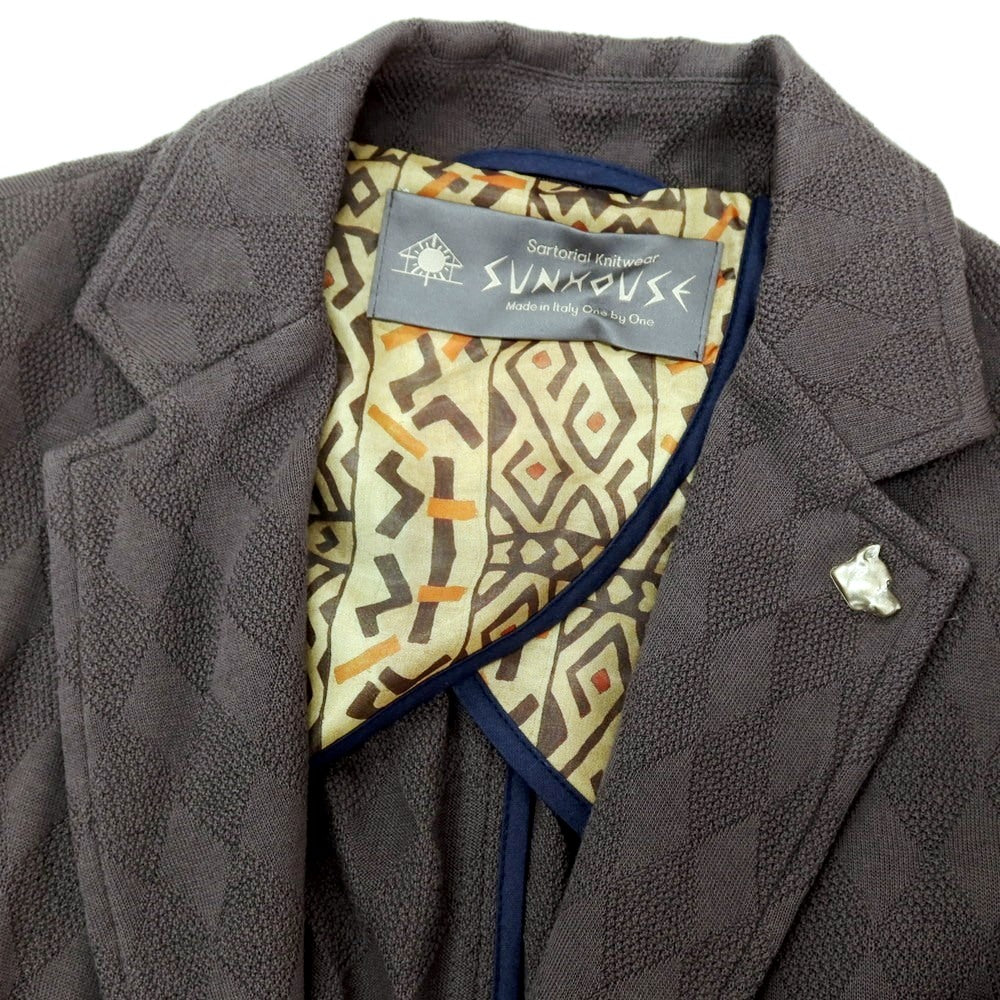 【中古】サンハウス SUN HOUSE コットン ジャカード ダイヤ柄 2B ニットジャケット グレー【サイズ48】【 状態ランクB 】【 メンズ 】