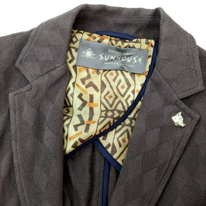 【中古】サンハウス SUN HOUSE コットン ジャカード ダイヤ柄 2B ニットジャケット グレー【サイズ48】【 状態ランクB 】【 メンズ 】