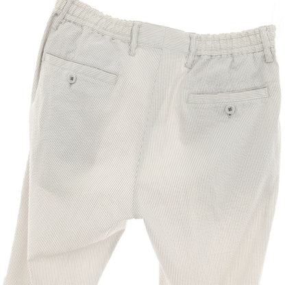 【中古】エポカウォモ EPOCA UOMO ポリエステルコットンシルクリネン シアサッカー ストライプ イージースラックスパンツ グレーxホワイト【サイズ46】【 状態ランクC 】【 メンズ 】