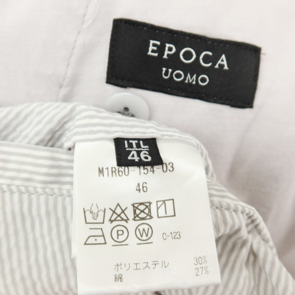 【中古】エポカウォモ EPOCA UOMO ポリエステルコットンシルクリネン シアサッカー ストライプ イージースラックスパンツ グレーxホワイト【サイズ46】【 状態ランクC 】【 メンズ 】