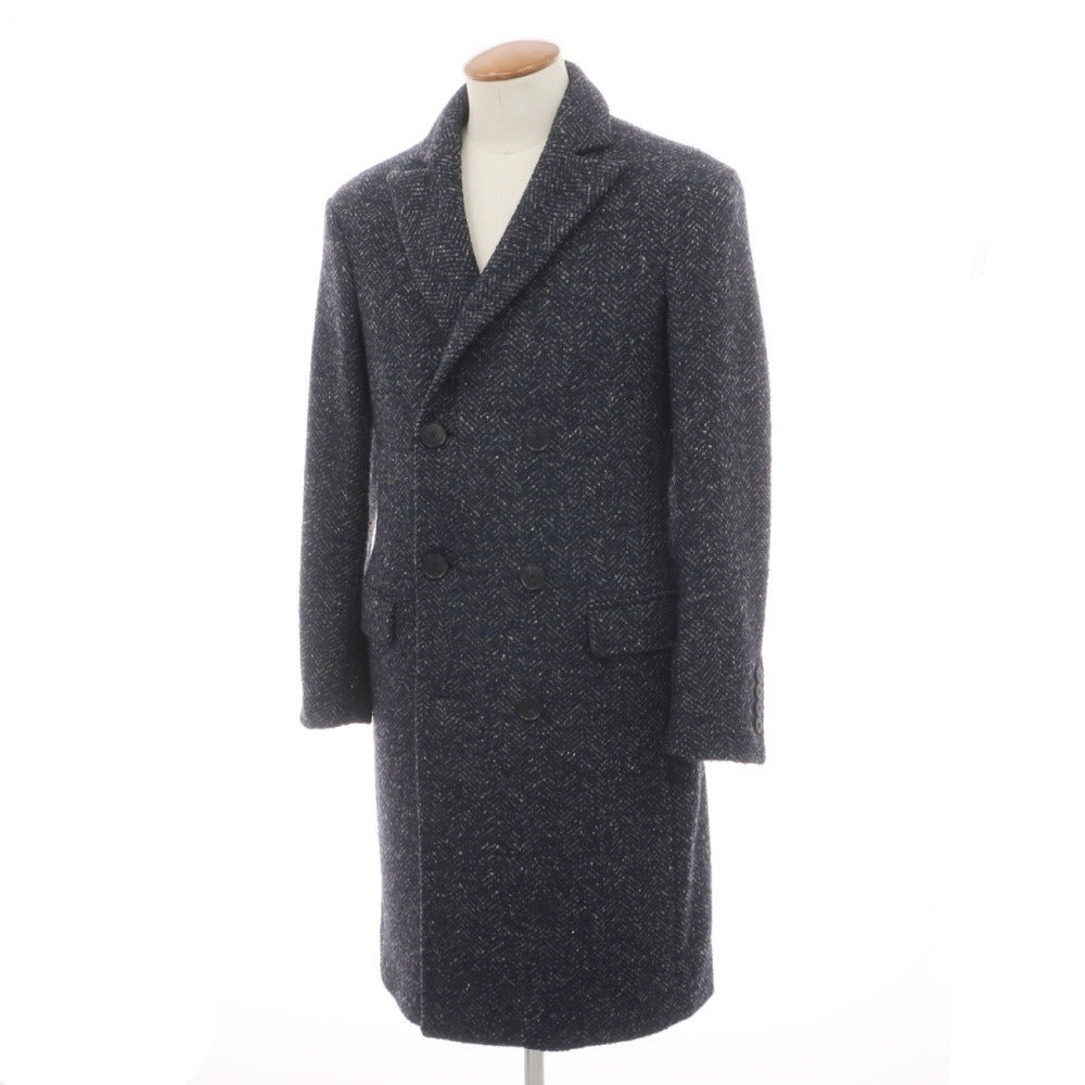 【中古】ミスターリックテイラー Mr.Rick Tailor ウールナイロンポリエステル ヘリンボーン ダブルブレストコート ネイビーxグレー【サイズ46】【 状態ランクA 】【 メンズ 】