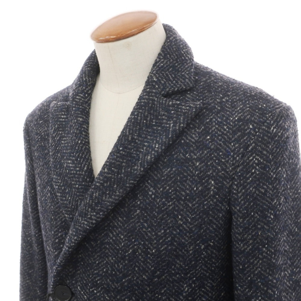 【中古】ミスターリックテイラー Mr.Rick Tailor ウールナイロンポリエステル ヘリンボーン ダブルブレストコート ネイビーxグレー【サイズ46】【 状態ランクA 】【 メンズ 】