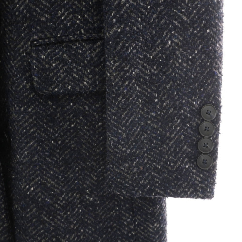 【中古】ミスターリックテイラー Mr.Rick Tailor ウールナイロンポリエステル ヘリンボーン ダブルブレストコート ネイビーxグレー【サイズ46】【 状態ランクA 】【 メンズ 】