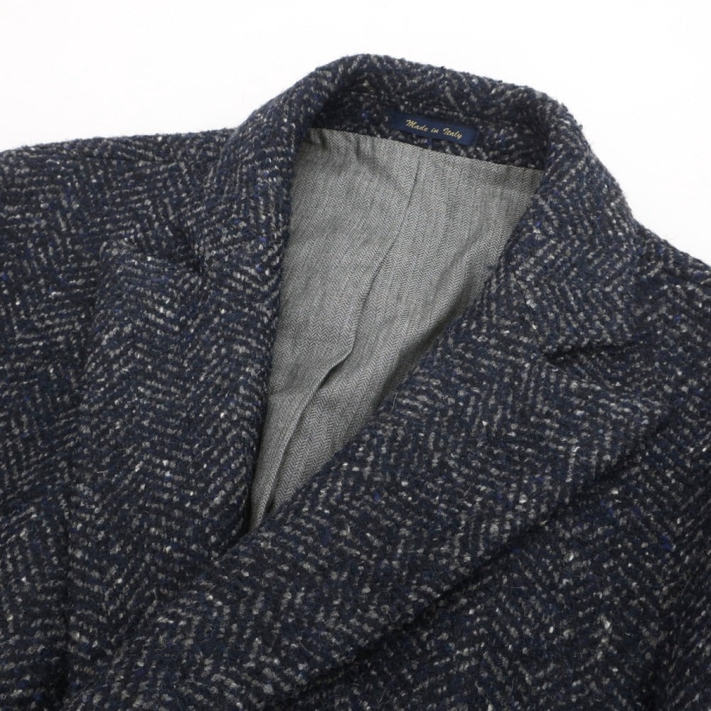 【中古】ミスターリックテイラー Mr.Rick Tailor ウールナイロンポリエステル ヘリンボーン ダブルブレストコート ネイビーxグレー【サイズ46】【 状態ランクA 】【 メンズ 】