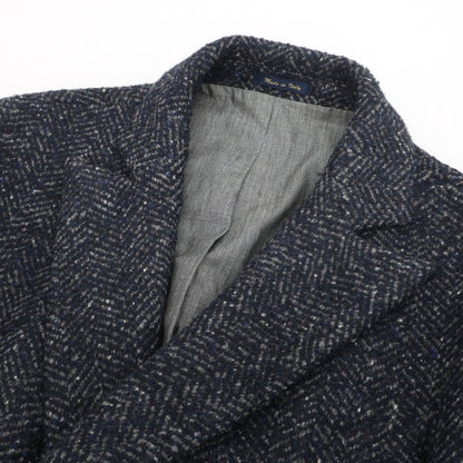 【中古】ミスターリックテイラー Mr.Rick Tailor ウールナイロンポリエステル ヘリンボーン ダブルブレストコート ネイビーxグレー【サイズ46】【 状態ランクA 】【 メンズ 】