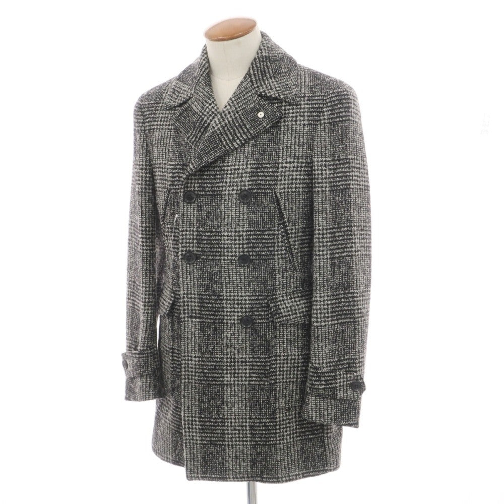 【中古】エルビーエム1911 L.B.M.1911 ウールナイロンレーヨンモヘヤ グレンチェック ダブルブレストコート ブラックxホワイト【サイズ46】【 状態ランクB 】【 メンズ 】