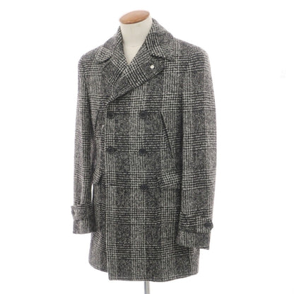 【中古】エルビーエム1911 L.B.M.1911 ウールナイロンレーヨンモヘヤ グレンチェック ダブルブレストコート ブラックxホワイト【サイズ46】【 状態ランクB 】【 メンズ 】