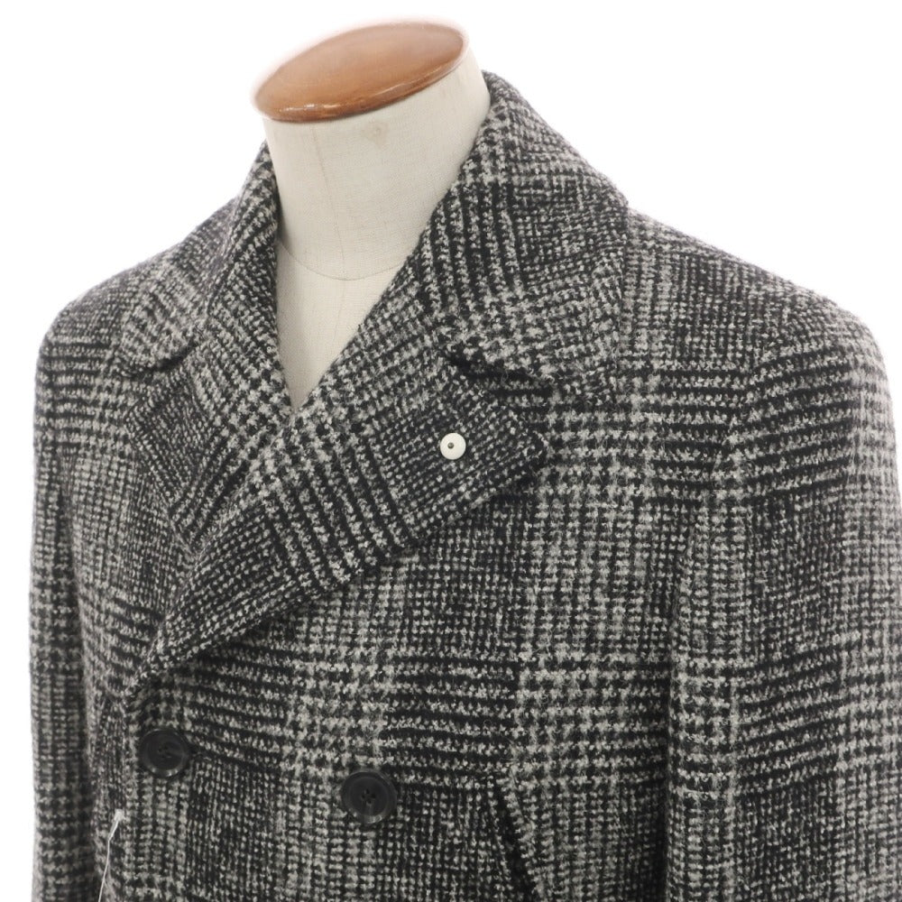 【中古】エルビーエム1911 L.B.M.1911 ウールナイロンレーヨンモヘヤ グレンチェック ダブルブレストコート ブラックxホワイト【サイズ46】【 状態ランクB 】【 メンズ 】