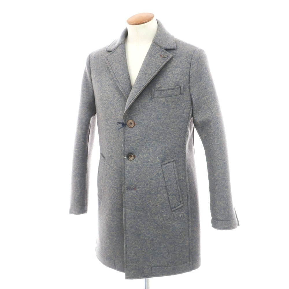 【中古】【未使用】ボブ BOB ストレッチ ポリエステルアクリルウール ボンディング チェスターフィールドコート ブルーxベージュ【サイズ48】【 状態ランクS 】【 メンズ 】