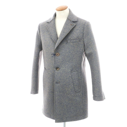 【中古】【未使用】ボブ BOB ストレッチ ポリエステルアクリルウール ボンディング チェスターフィールドコート ブルーxベージュ【サイズ48】【 状態ランクS 】【 メンズ 】