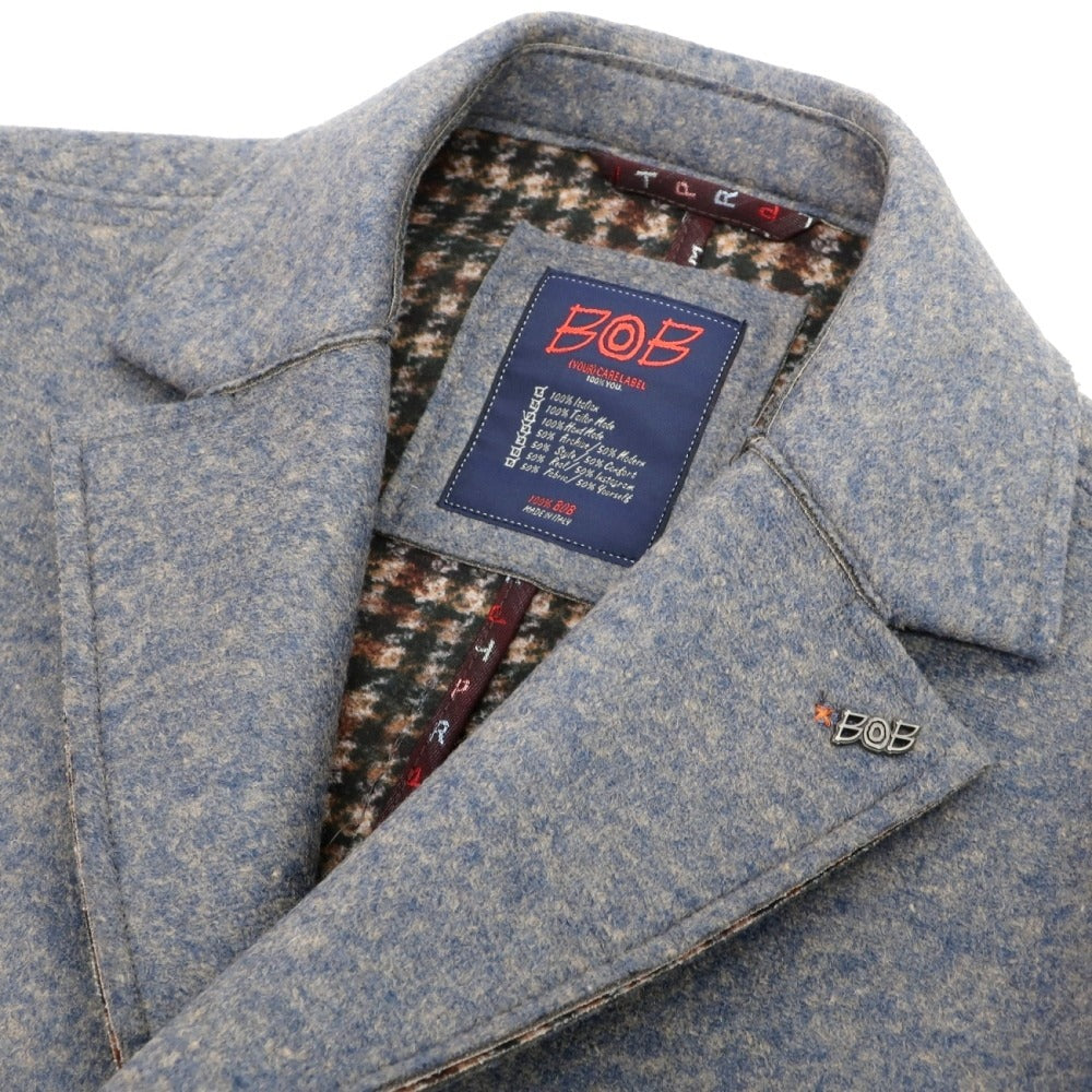 【中古】【未使用】ボブ BOB ストレッチ ポリエステルアクリルウール ボンディング チェスターフィールドコート ブルーxベージュ【サイズ48】【 状態ランクS 】【 メンズ 】