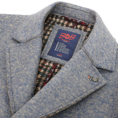 【中古】【未使用】ボブ BOB ストレッチ ポリエステルアクリルウール ボンディング チェスターフィールドコート ブルーxベージュ【サイズ48】【 状態ランクS 】【 メンズ 】