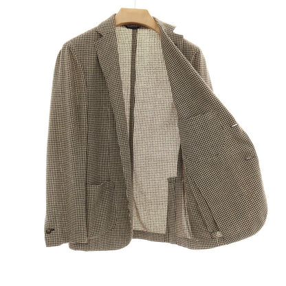【中古】バルバ BARBA CAMICIA ウールシルクナイロンリネン チェック 2B カジュアルジャケット ブラウン【サイズ46】【 状態ランクB 】【 メンズ 】