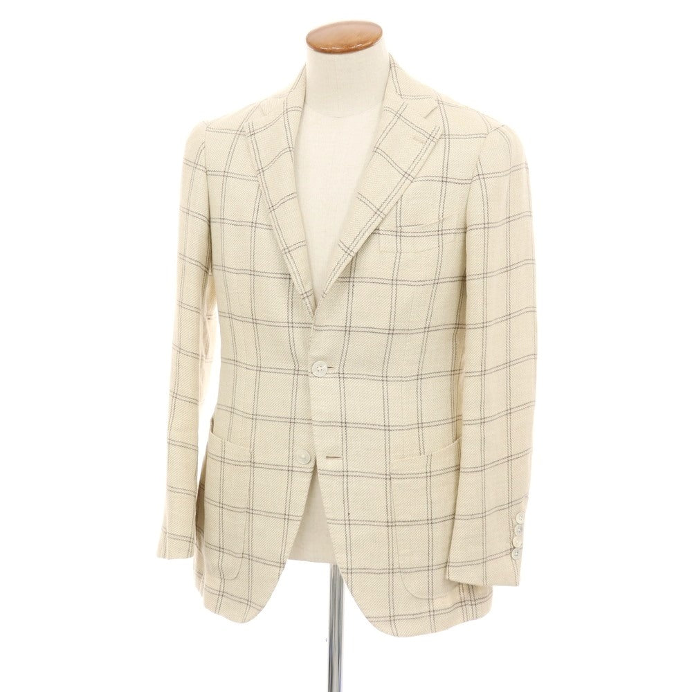 【中古】ブリッラ ペル イル グスト Brilla per il gusto リネンウール チェック 2B テーラードジャケット ベージュ【サイズ46】【 状態ランクB 】【 メンズ 】