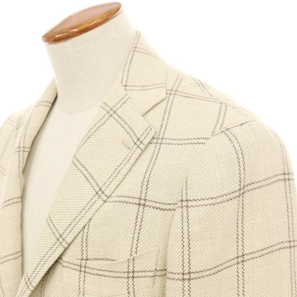 【中古】ブリッラ ペル イル グスト Brilla per il gusto リネンウール チェック 2B テーラードジャケット ベージュ【サイズ46】【 状態ランクB 】【 メンズ 】