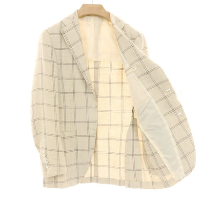 【中古】ブリッラ ペル イル グスト Brilla per il gusto リネンウール チェック 2B テーラードジャケット ベージュ【サイズ46】【 状態ランクB 】【 メンズ 】