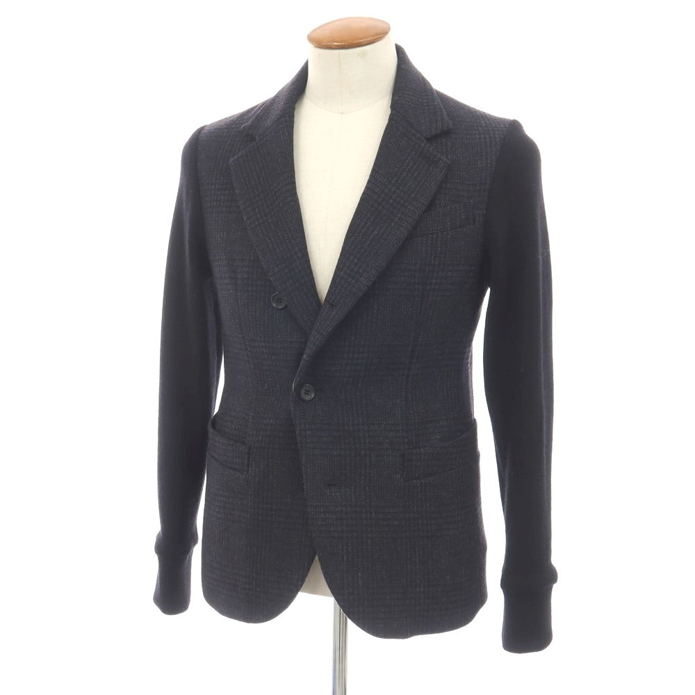 【中古】マニュファクチャーオープンヤード MANUFACTURE OPEN YARD × Y.Iwagishi ウールカシミヤ グレンチェック ニット コンビネーション 3B カジュアルジャケット ネイビーxブラック【サイズ46】【 状態ランクC 】【 メンズ 】