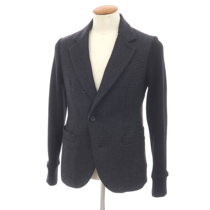 【中古】マニュファクチャーオープンヤード MANUFACTURE OPEN YARD × Y.Iwagishi ウールカシミヤ グレンチェック ニット コンビネーション 3B カジュアルジャケット ネイビーxブラック【サイズ46】【 状態ランクC 】【 メンズ 】