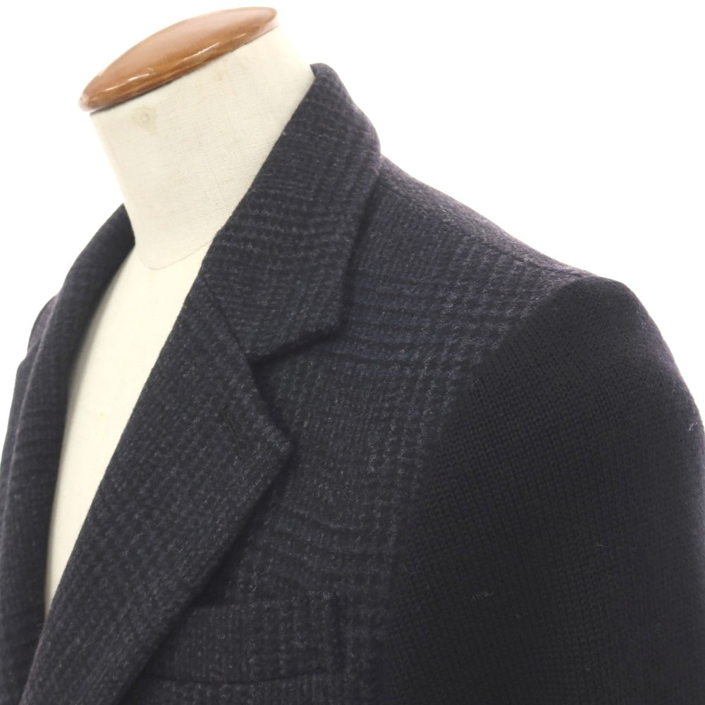 【中古】マニュファクチャーオープンヤード MANUFACTURE OPEN YARD × Y.Iwagishi ウールカシミヤ グレンチェック ニット コンビネーション 3B カジュアルジャケット ネイビーxブラック【サイズ46】【 状態ランクC 】【 メンズ 】
