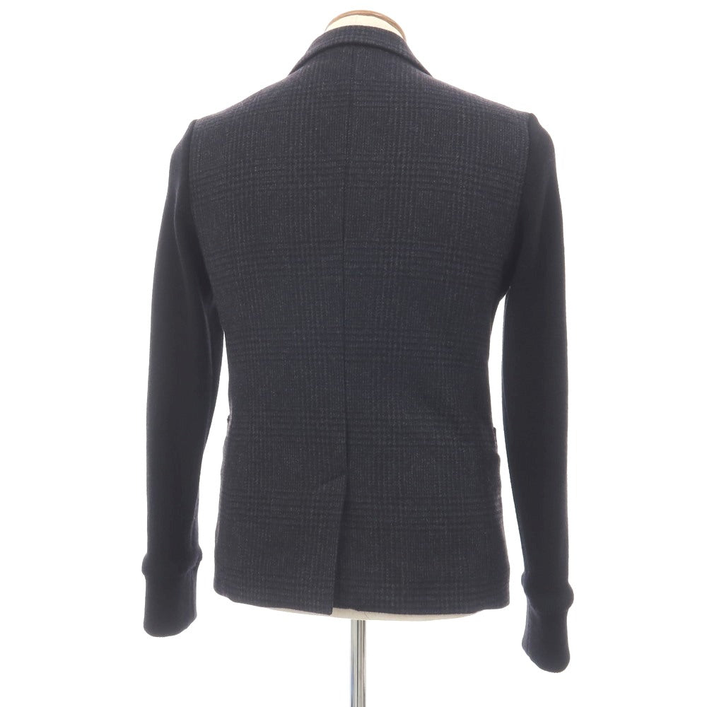 【中古】マニュファクチャーオープンヤード MANUFACTURE OPEN YARD × Y.Iwagishi ウールカシミヤ グレンチェック ニット コンビネーション 3B カジュアルジャケット ネイビーxブラック【サイズ46】【 状態ランクC 】【 メンズ 】