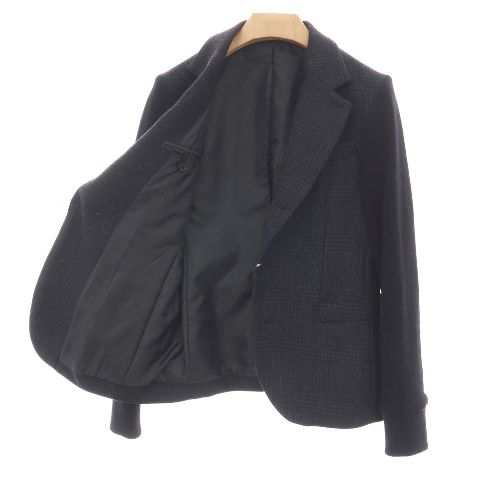【中古】マニュファクチャーオープンヤード MANUFACTURE OPEN YARD × Y.Iwagishi ウールカシミヤ グレンチェック ニット コンビネーション 3B カジュアルジャケット ネイビーxブラック【サイズ46】【 状態ランクC 】【 メンズ 】