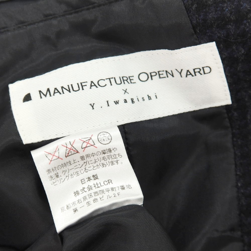 【中古】マニュファクチャーオープンヤード MANUFACTURE OPEN YARD × Y.Iwagishi ウールカシミヤ グレンチェック ニット コンビネーション 3B カジュアルジャケット ネイビーxブラック【サイズ46】【 状態ランクC 】【 メンズ 】
