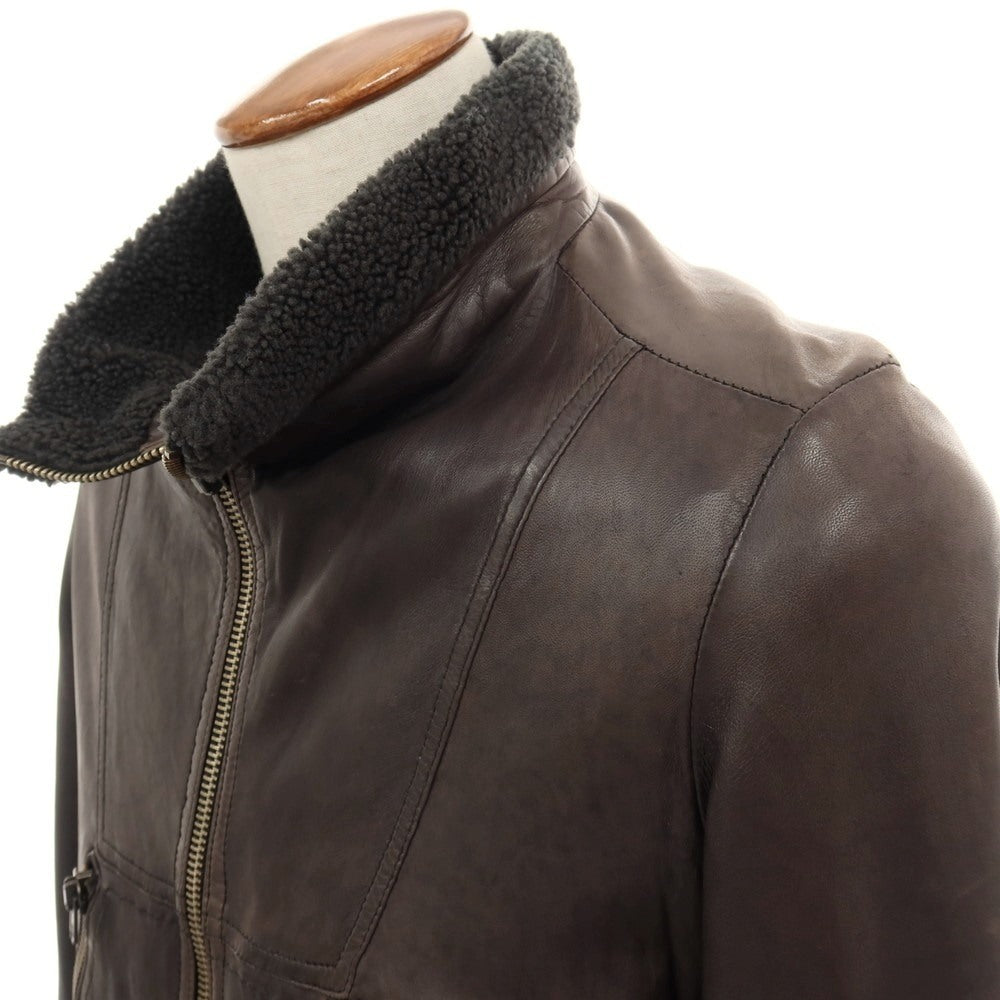 【中古】サルバトーレサントロ Salvatore Santoro 襟ボア ダブルジップ シープ レザーブルゾン ダークブラウン【サイズ46】【 状態ランクC 】【 メンズ 】