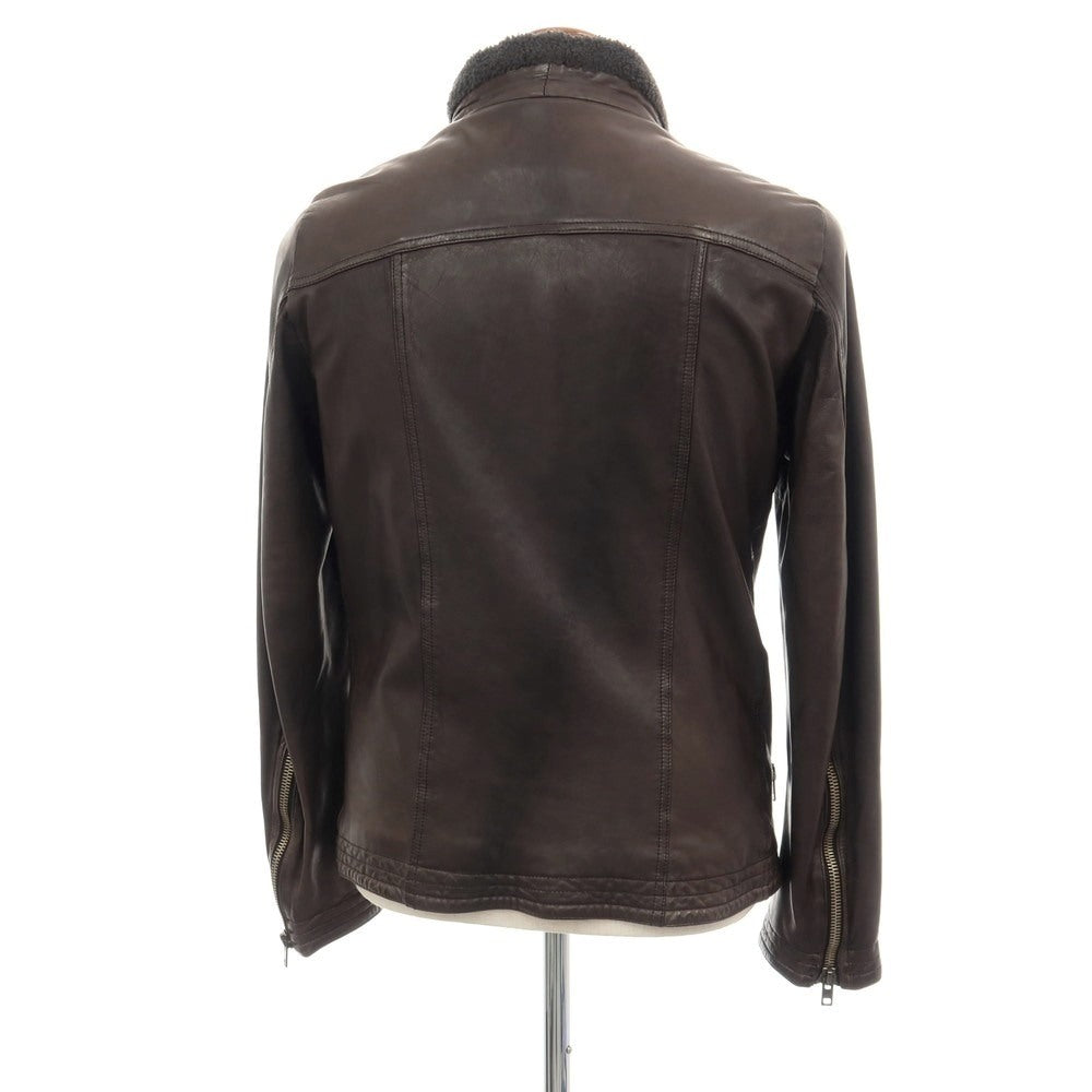 【中古】サルバトーレサントロ Salvatore Santoro 襟ボア ダブルジップ シープ レザーブルゾン ダークブラウン【サイズ46】【 状態ランクC 】【 メンズ 】