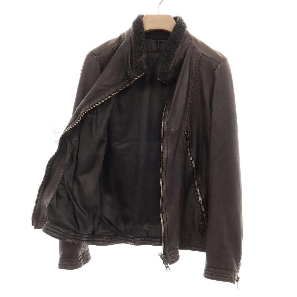 【中古】サルバトーレサントロ Salvatore Santoro 襟ボア ダブルジップ シープ レザーブルゾン ダークブラウン【サイズ46】【 状態ランクC 】【 メンズ 】