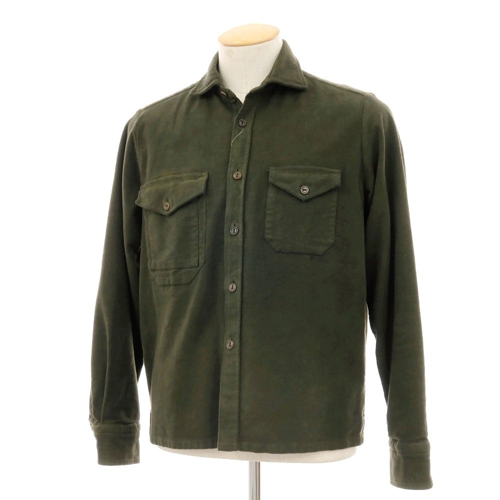 【中古】ギローバー GUY ROVER ストレッチ コットン ワイドカラー カジュアルシャツ ダークオリーブ【サイズS】【 状態ランクC 】【 メンズ 】