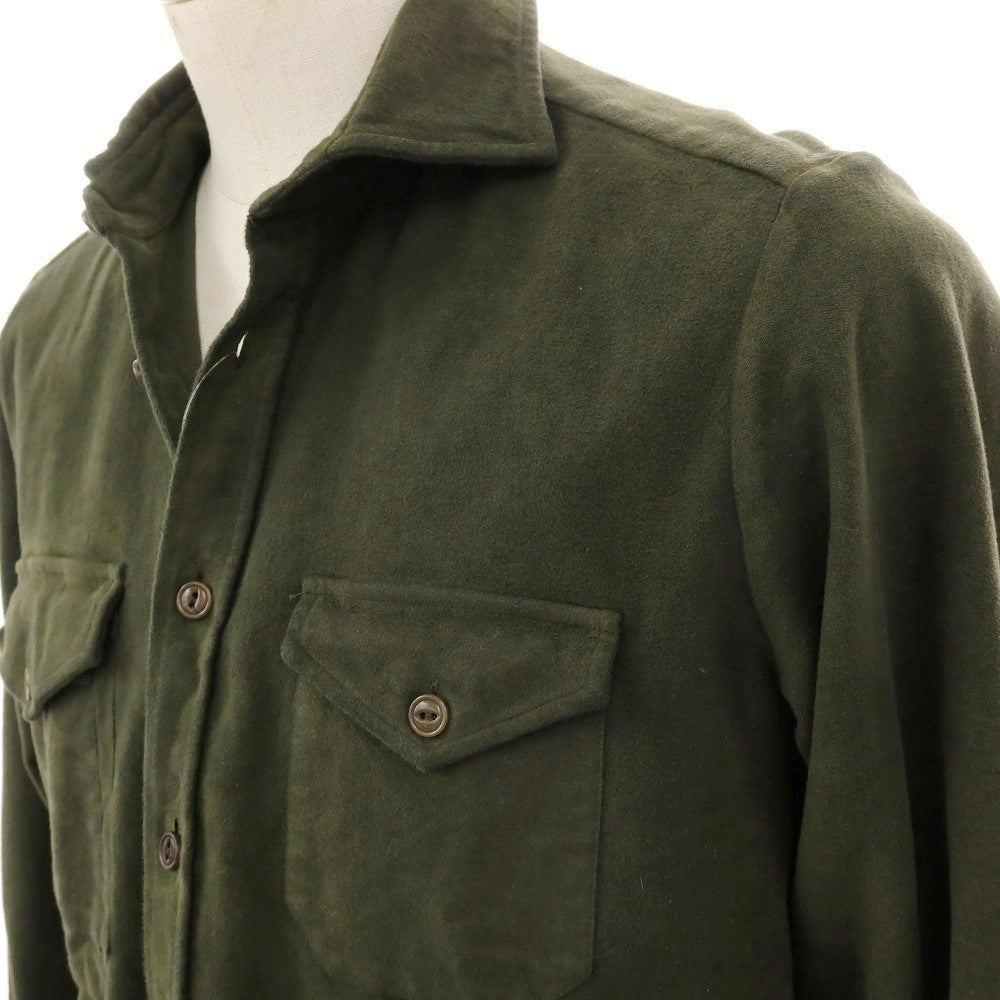 【中古】ギローバー GUY ROVER ストレッチ コットン ワイドカラー カジュアルシャツ ダークオリーブ【サイズS】【 状態ランクC 】【 メンズ 】