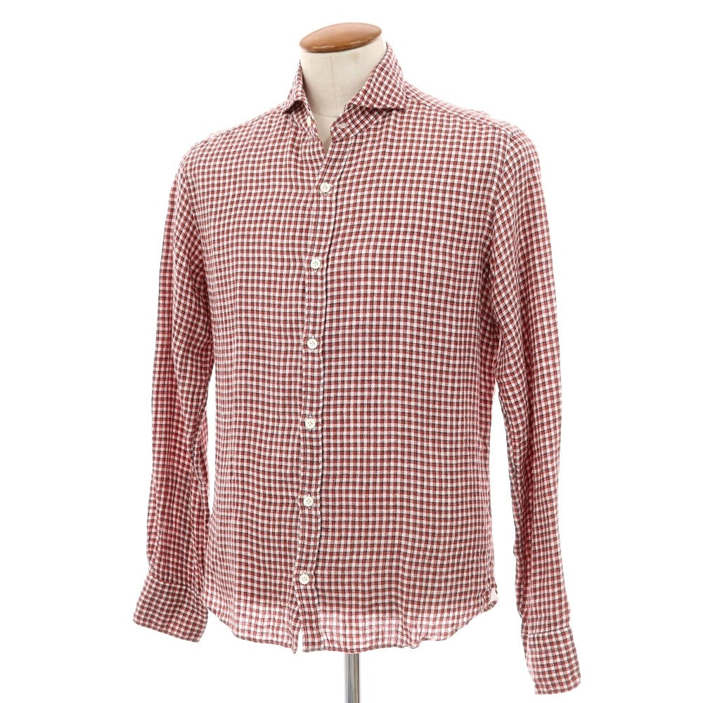 【中古】ジャンネット giannetto リネン チェック ホリゾンタルカラー カジュアルシャツ レッド【サイズM】【 状態ランクB 】【 メンズ 】