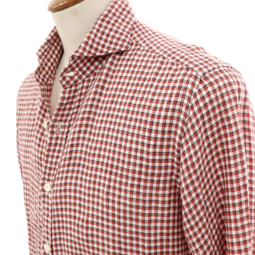 【中古】ジャンネット giannetto リネン チェック ホリゾンタルカラー カジュアルシャツ レッド【サイズM】【 状態ランクB 】【 メンズ 】