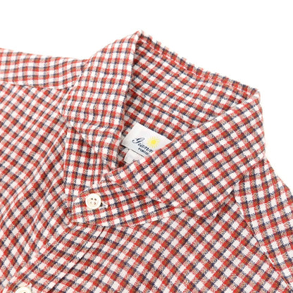 【中古】ジャンネット giannetto リネン チェック ホリゾンタルカラー カジュアルシャツ レッド【サイズM】【 状態ランクB 】【 メンズ 】