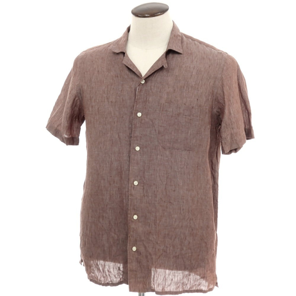 【中古】ギローバー GUY ROVER リネン オープンカラー 半袖シャツ ブラウン【サイズL】【 状態ランクB 】【 メンズ 】