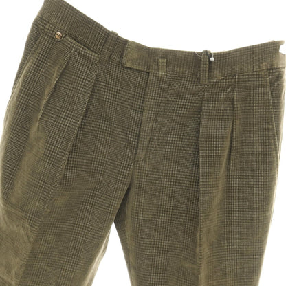 【中古】ベルナール ザンス BERNARD ZINS ストレッチ コットン モールスキン グレンチェック カジュアルスラックスパンツ オリーブ【サイズ40/30】【 状態ランクB 】【 メンズ 】