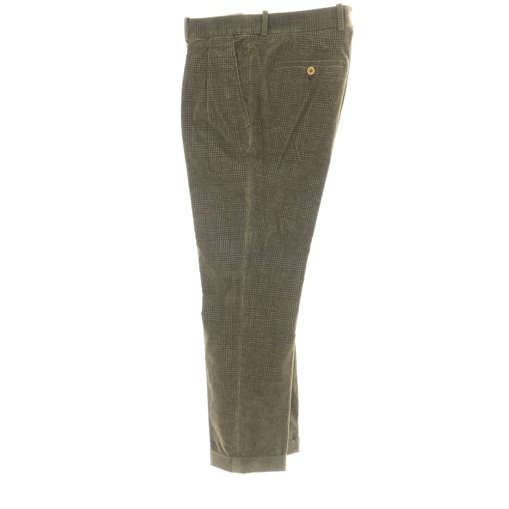 【中古】ベルナール ザンス BERNARD ZINS ストレッチ コットン モールスキン グレンチェック カジュアルスラックスパンツ オリーブ【サイズ40/30】【 状態ランクB 】【 メンズ 】