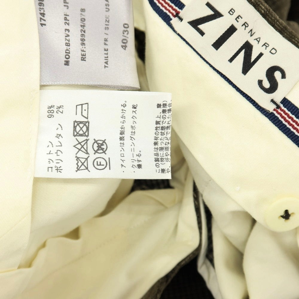 【中古】ベルナール ザンス BERNARD ZINS ストレッチ コットン モールスキン グレンチェック カジュアルスラックスパンツ オリーブ【サイズ40/30】【 状態ランクB 】【 メンズ 】
